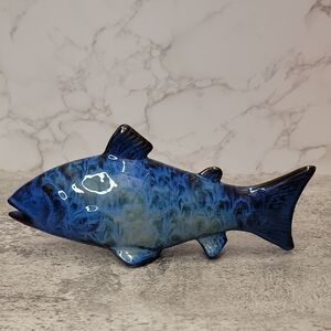 Handcrafted pottery cermic blue glazed fish